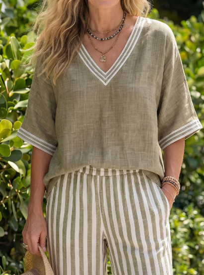 Conjunto de Dos Piezas con Pantalón Palazzo a Raya