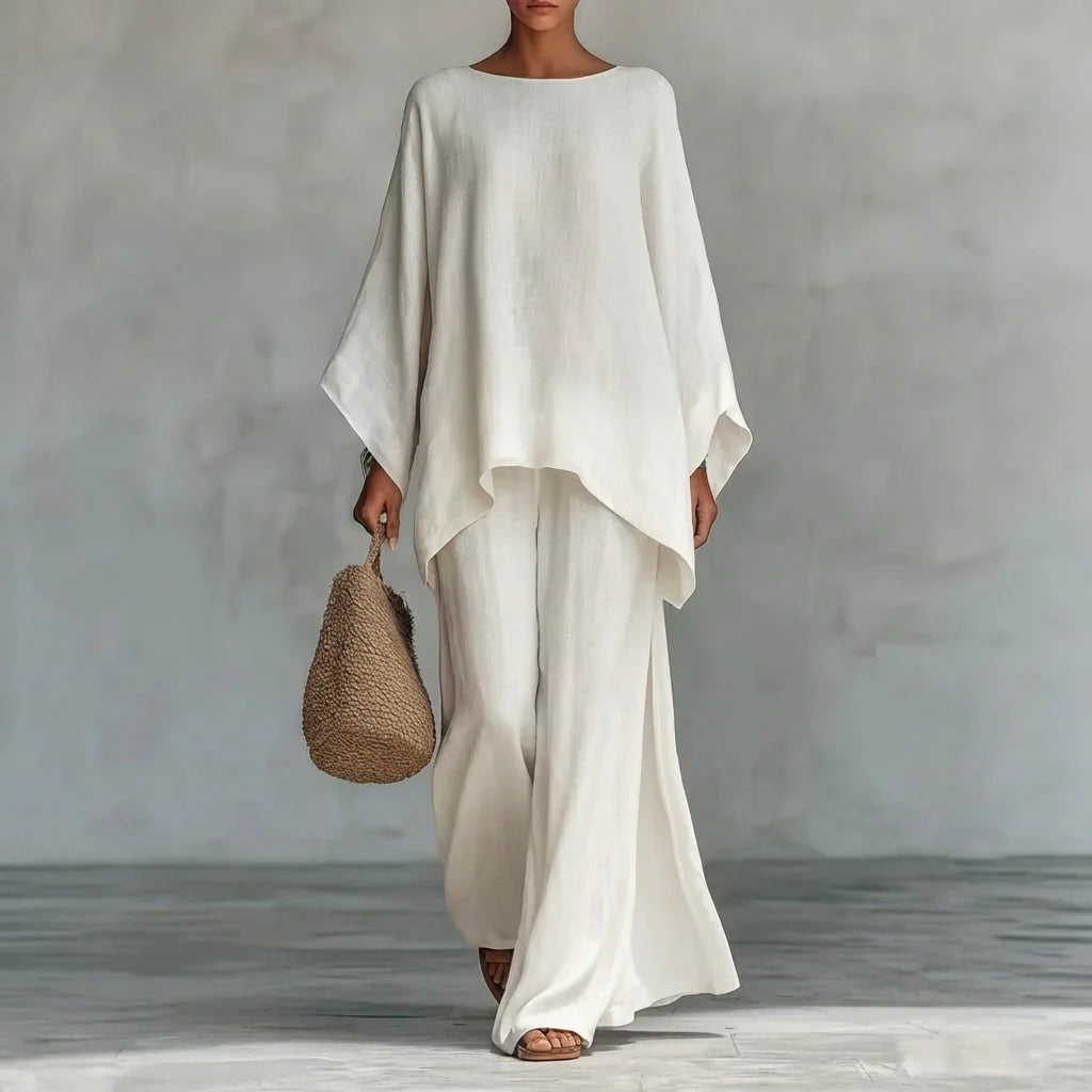 Traje de dos piezas con mangas largas y pantalón de pierna ancha