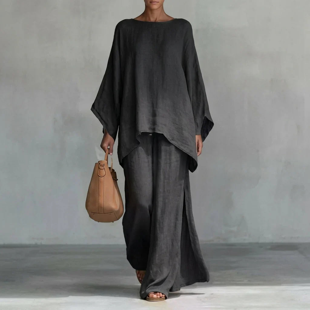 Traje de dos piezas con mangas largas y pantalón de pierna ancha