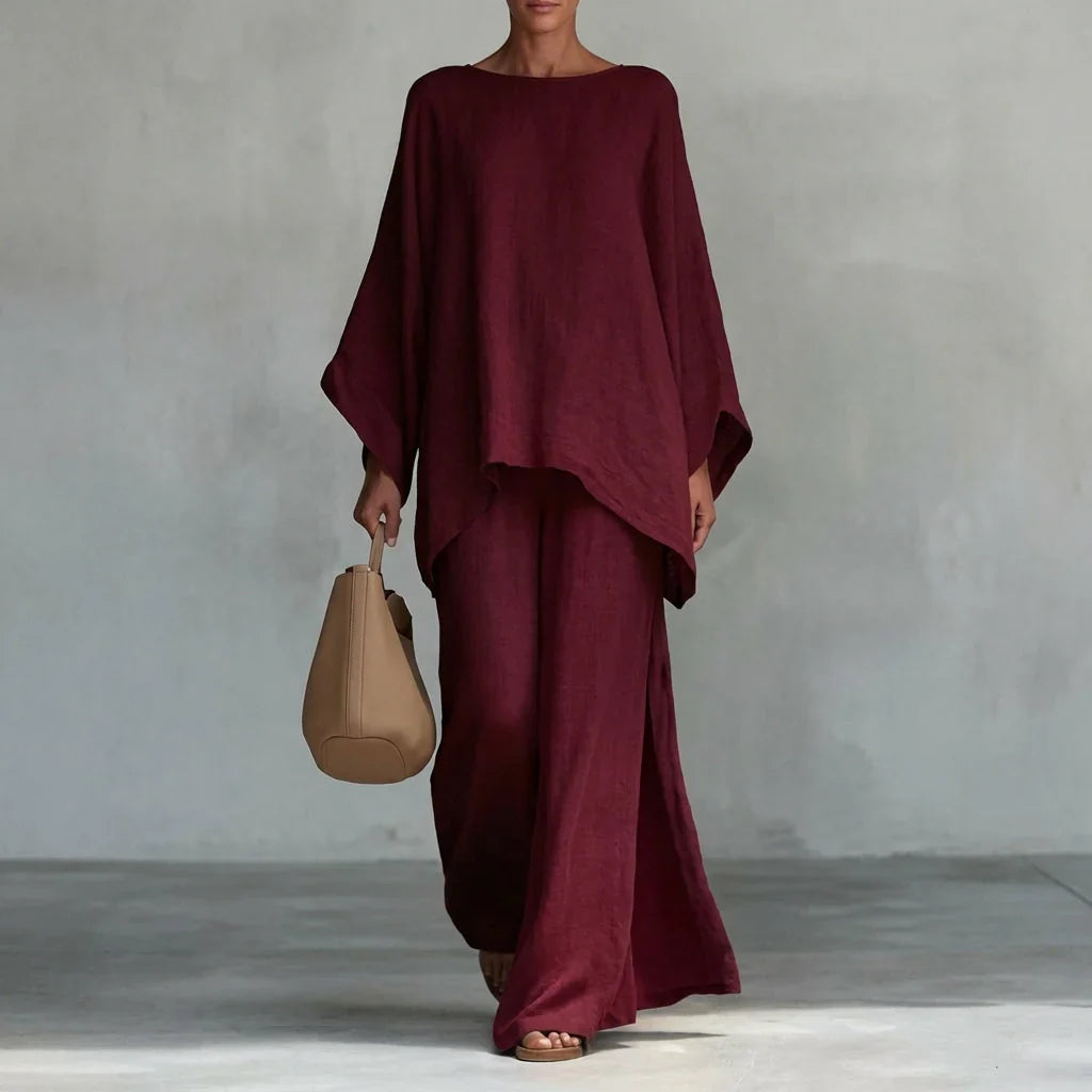 Traje de dos piezas con mangas largas y pantalón de pierna ancha