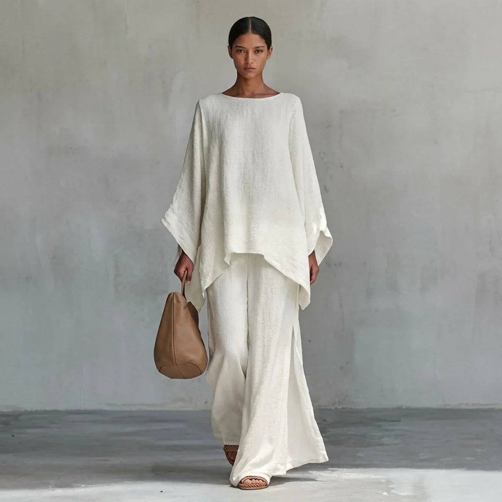 Traje de dos piezas con mangas largas y pantalón de pierna ancha