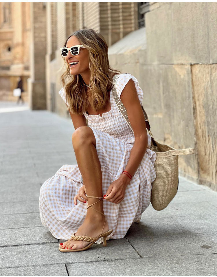 Vestido casual bohemio de cuadros vichy
