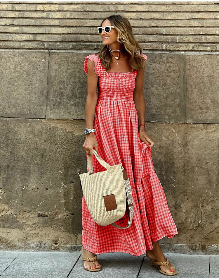 Vestido casual bohemio de cuadros vichy
