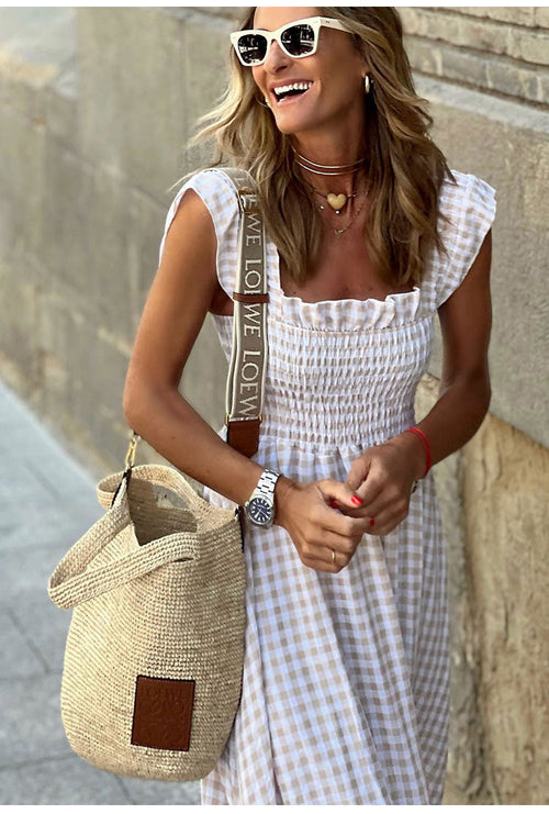 Vestido casual bohemio de cuadros vichy