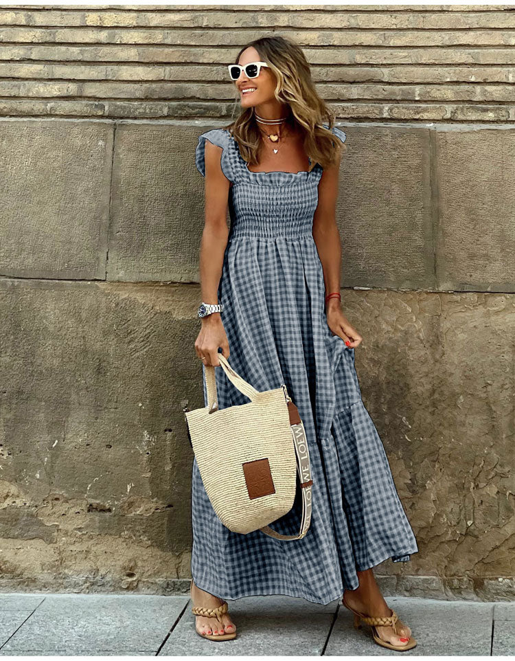 Vestido casual bohemio de cuadros vichy