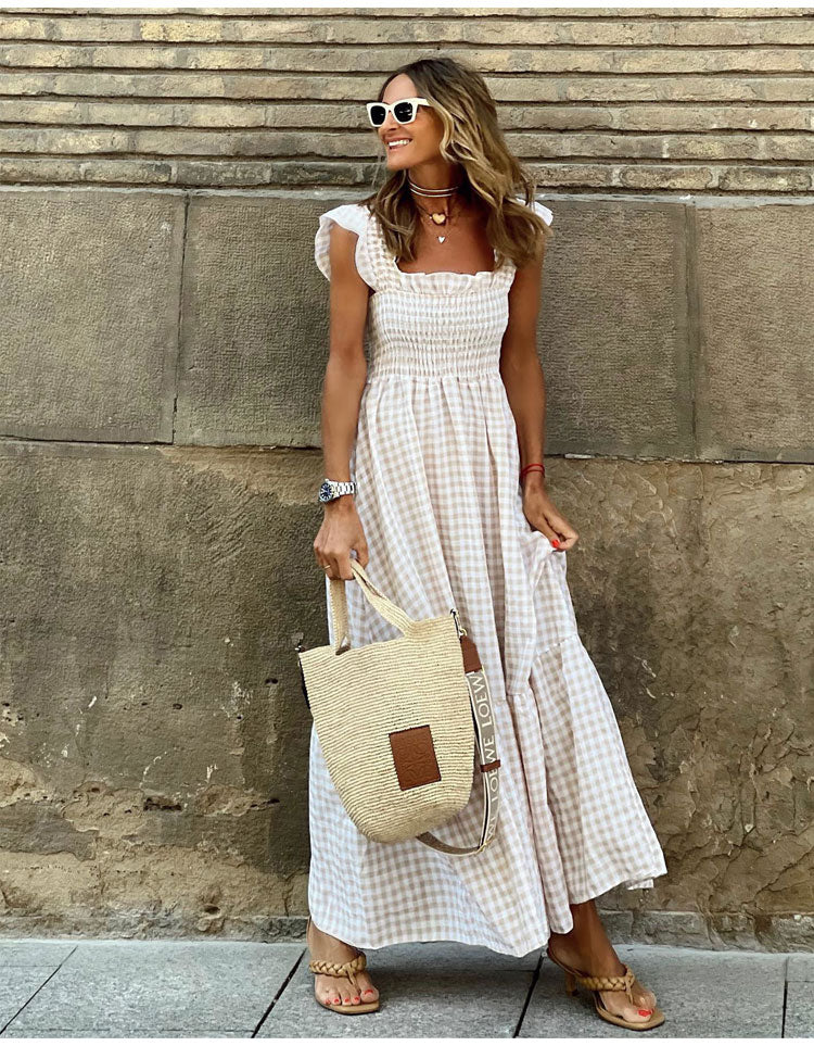 Vestido casual bohemio de cuadros vichy
