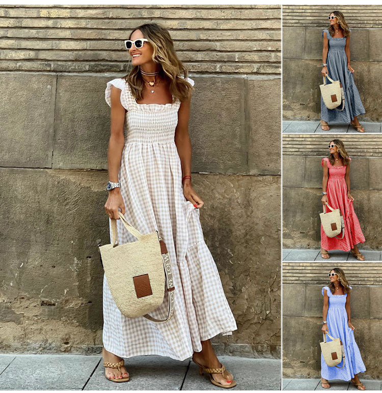 Vestido casual bohemio de cuadros vichy