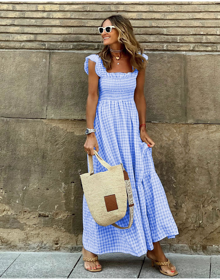 Vestido casual bohemio de cuadros vichy