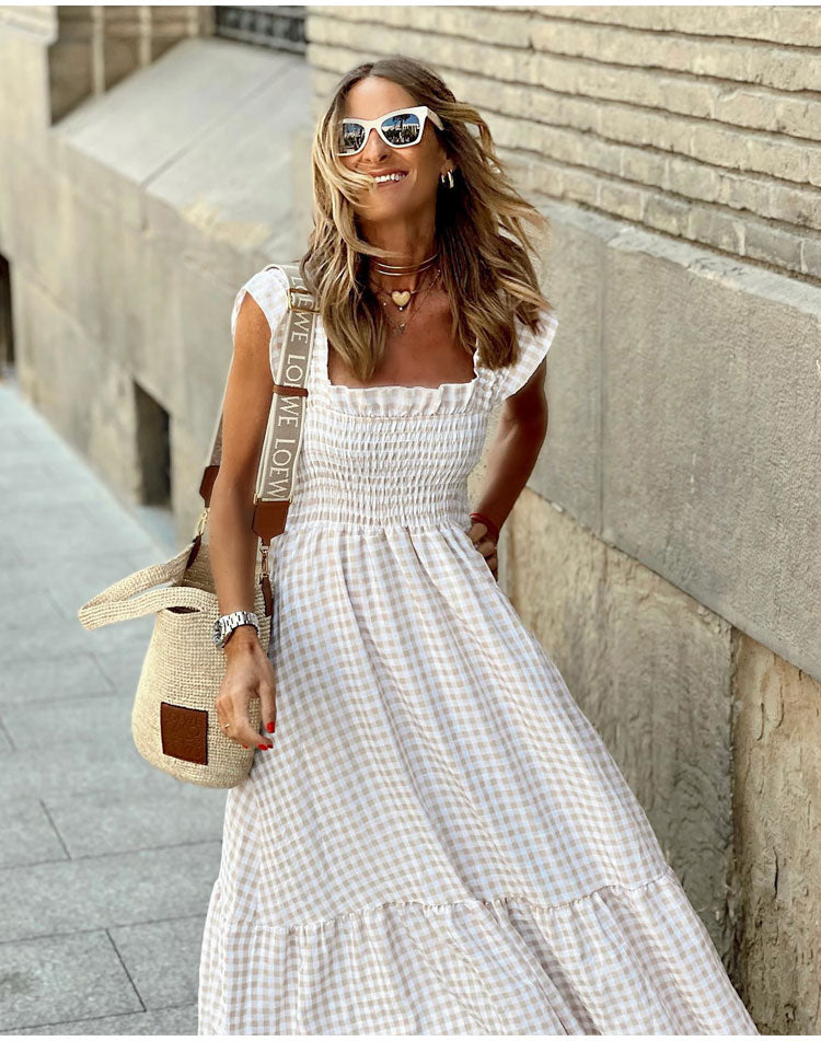 Vestido casual bohemio de cuadros vichy