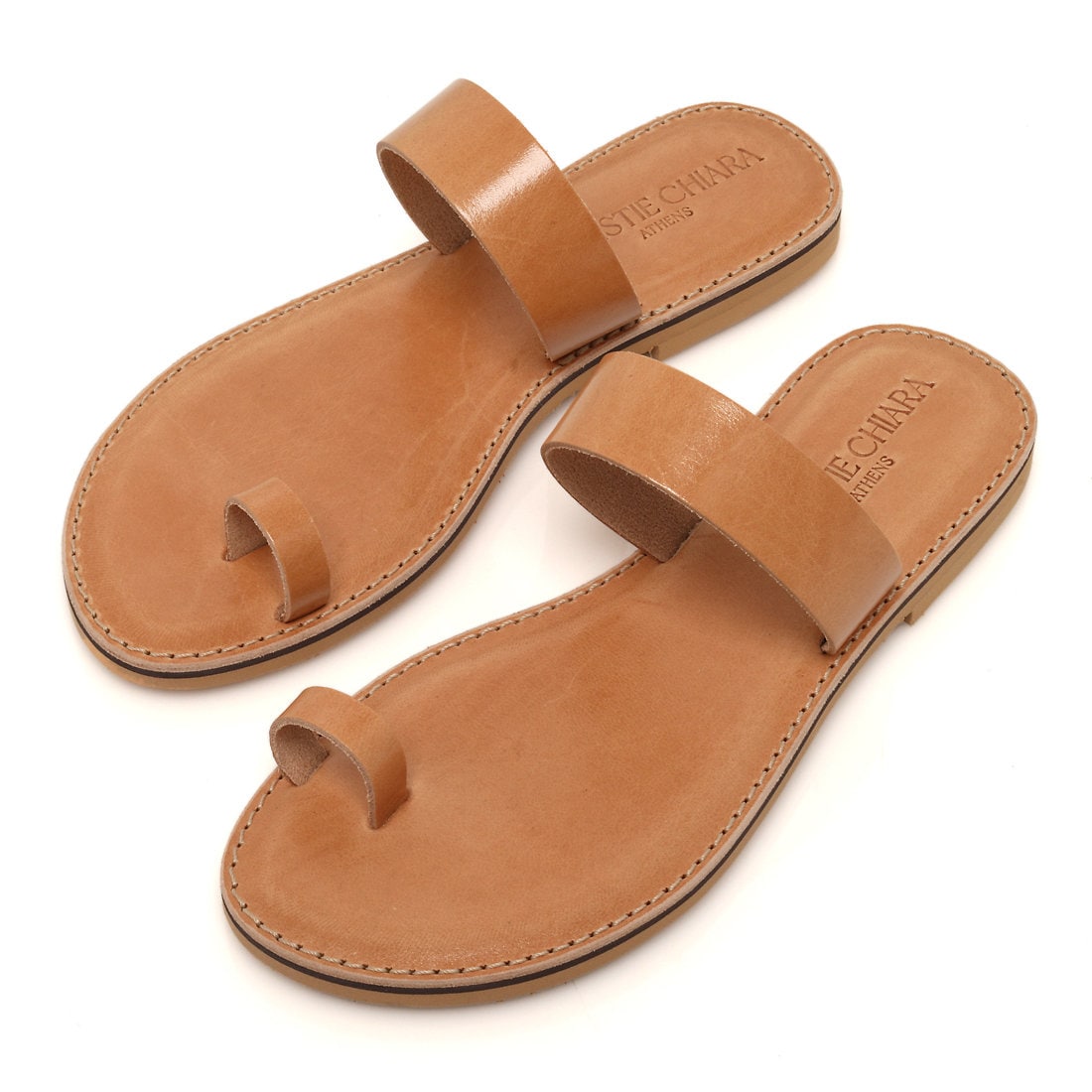 Sandalias con anillo para el dedo del pie, sandalias planas hechas a mano.