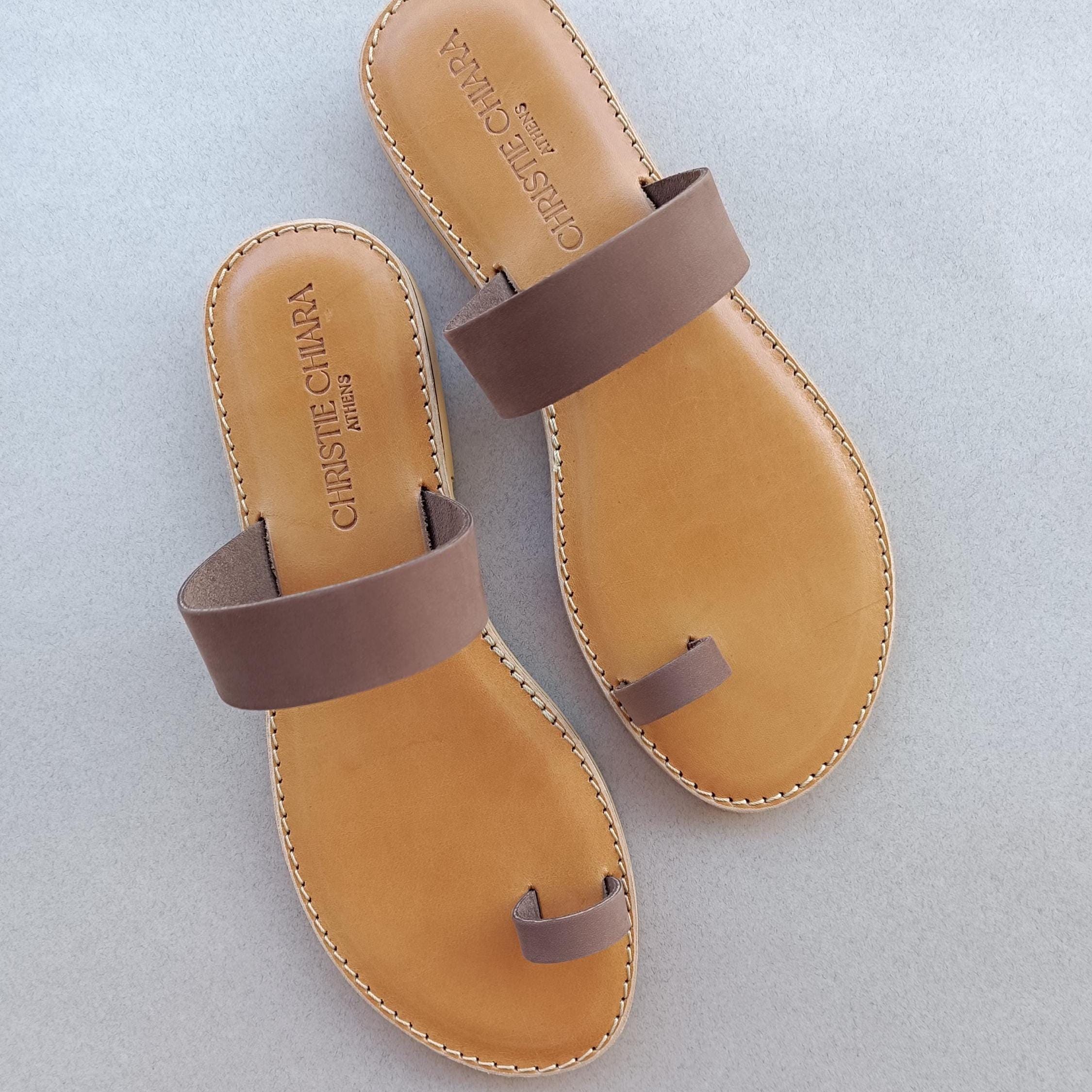 Sandalias con anillo para el dedo del pie, sandalias planas hechas a mano.