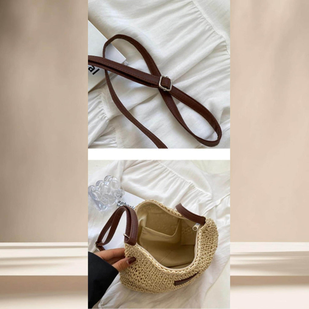 Bolso bandolera de paja tejida, bohemio.