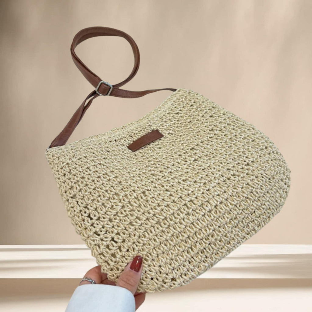 Bolso bandolera de paja tejida, bohemio.