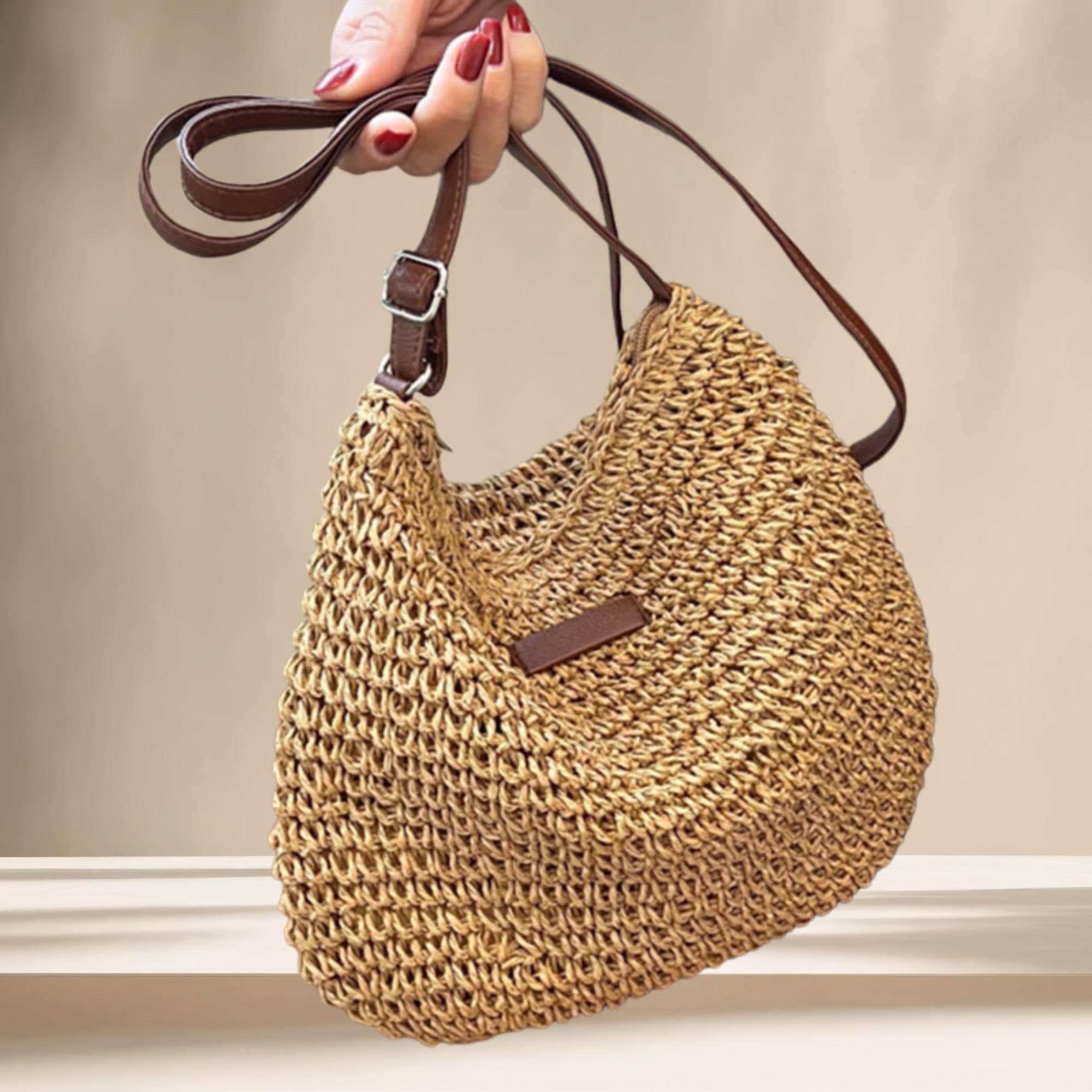 Bolso bandolera de paja tejida, bohemio.