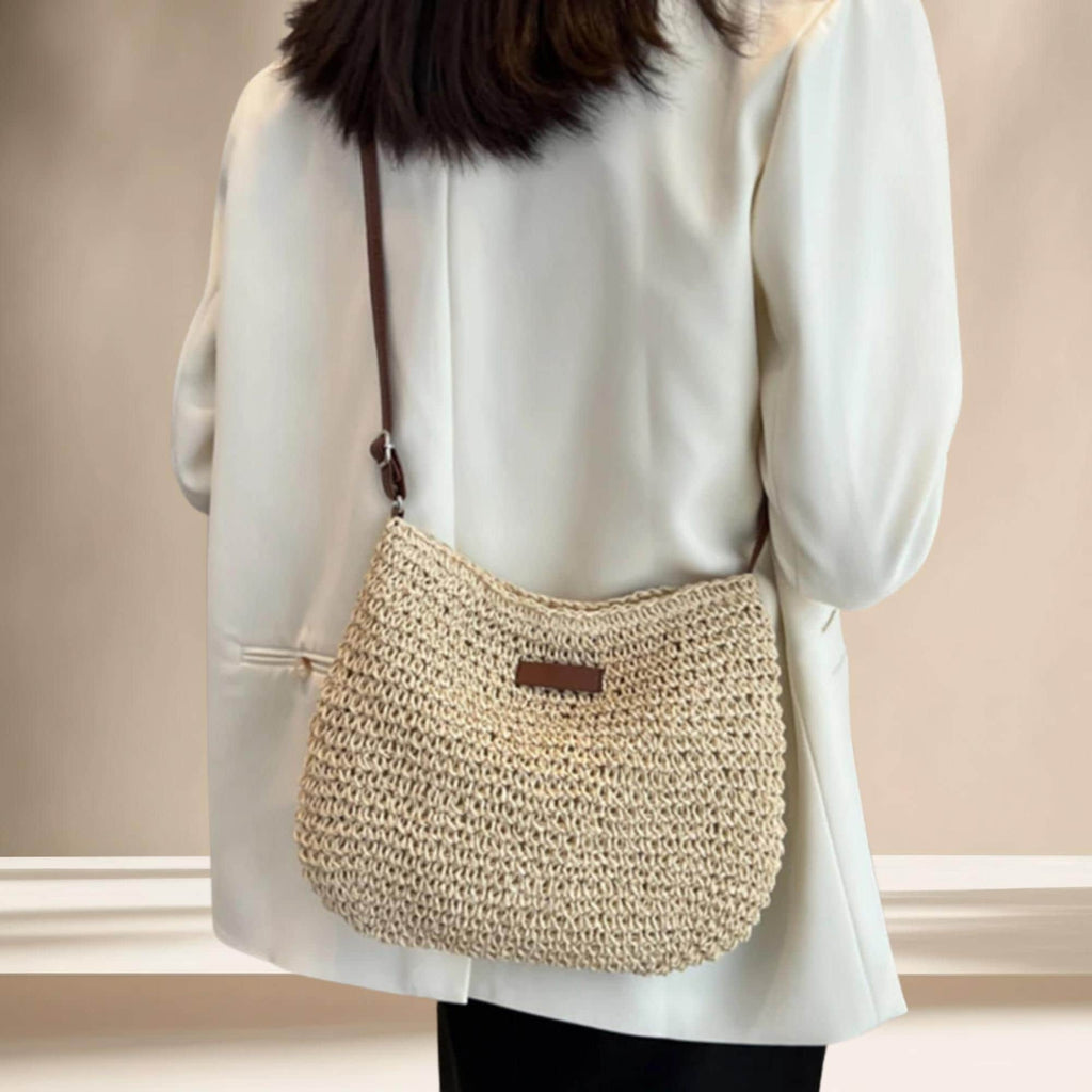 Bolso bandolera de paja tejida, bohemio.