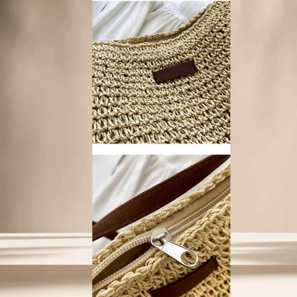 Bolso bandolera de paja tejida, bohemio.