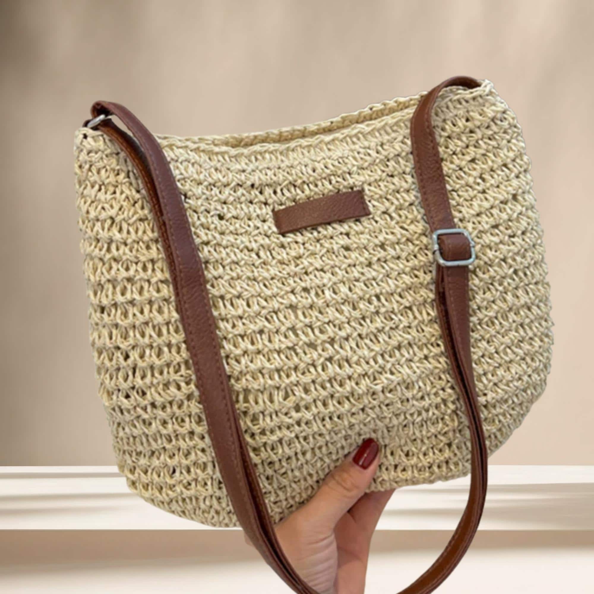 Bolso bandolera de paja tejida, bohemio.