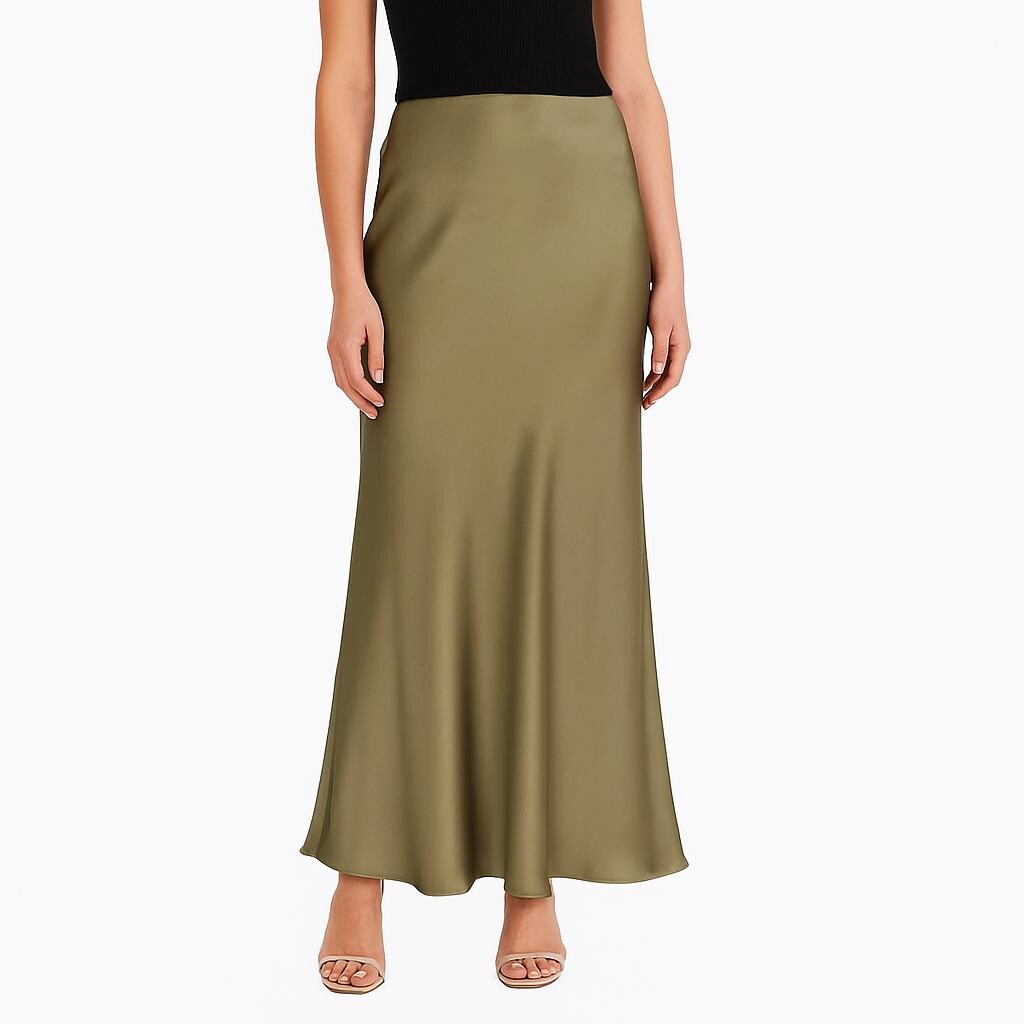 Falda midi de satén para mujer.