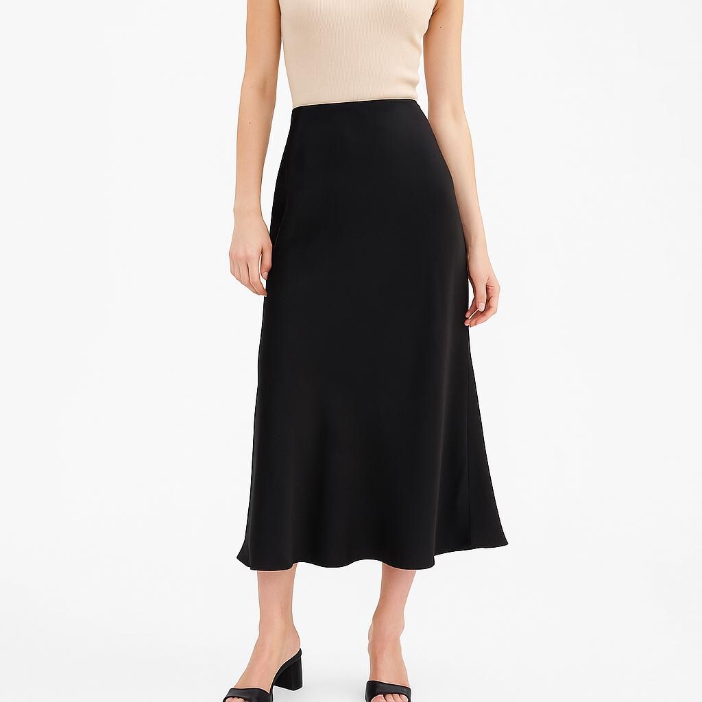 Falda midi de satén para mujer.