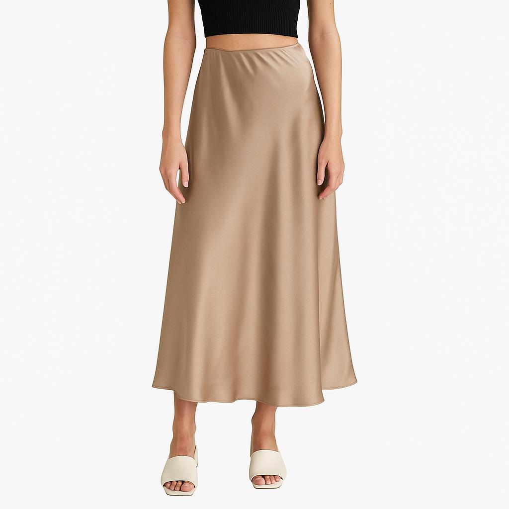 Falda midi de satén para mujer.