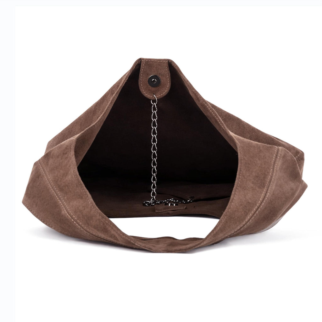 Bolso de piel de ante auténtica italiana, bolso grande para llevar a diario.
