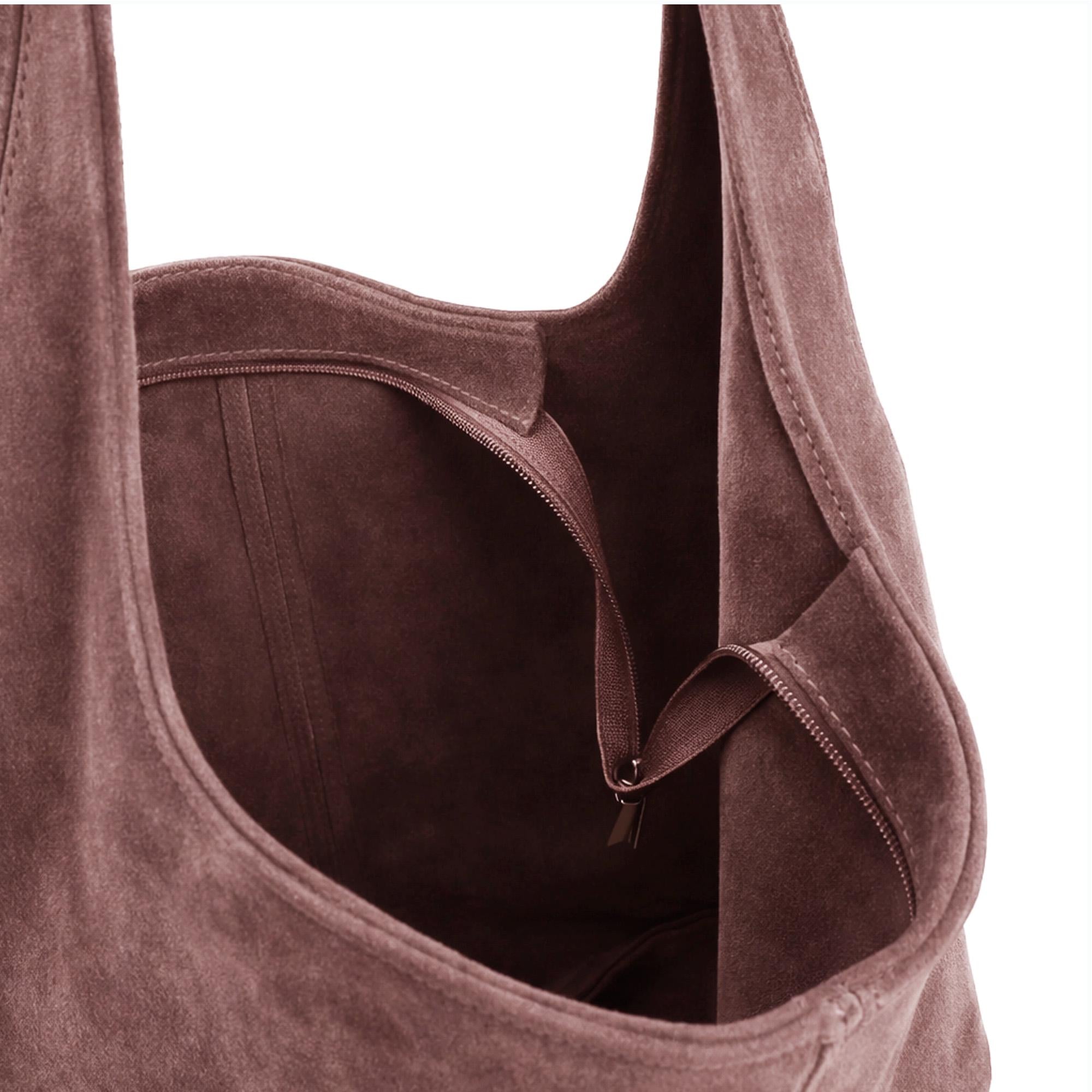 Bolso de piel de ante auténtica italiana, bolso grande para llevar a diario.