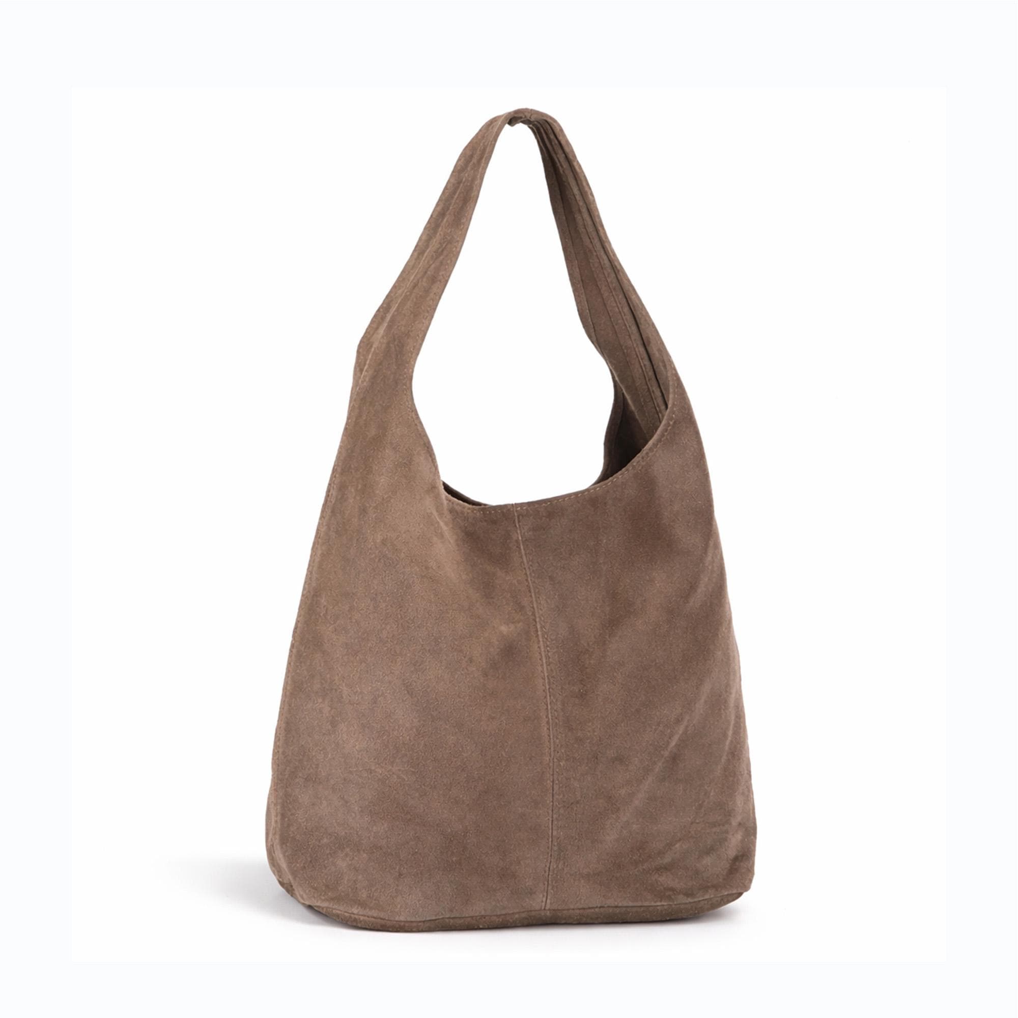 Bolso de piel de ante auténtica italiana, bolso grande para llevar a diario.