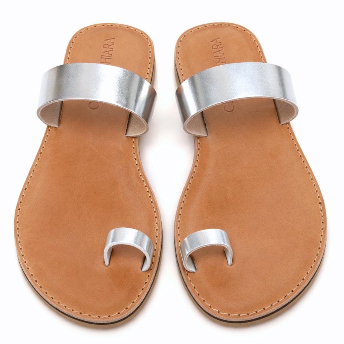 Sandalias con anillo para el dedo del pie, sandalias planas hechas a mano.