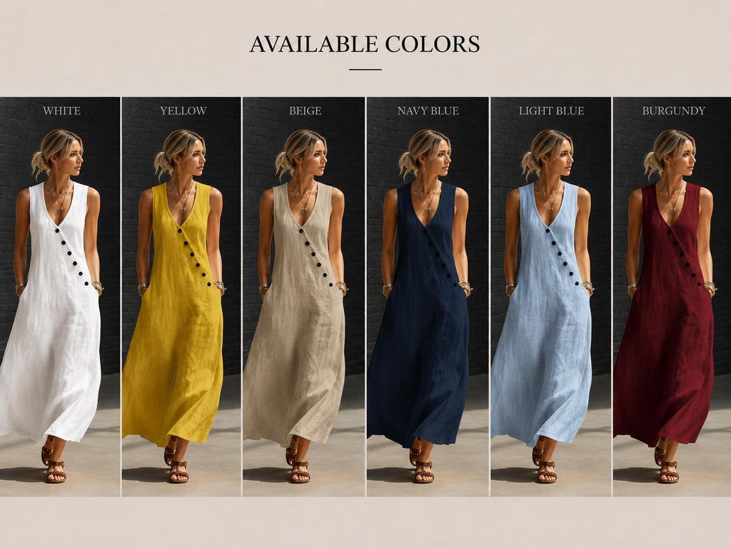 Vestido largo de lino y algodón para mujer