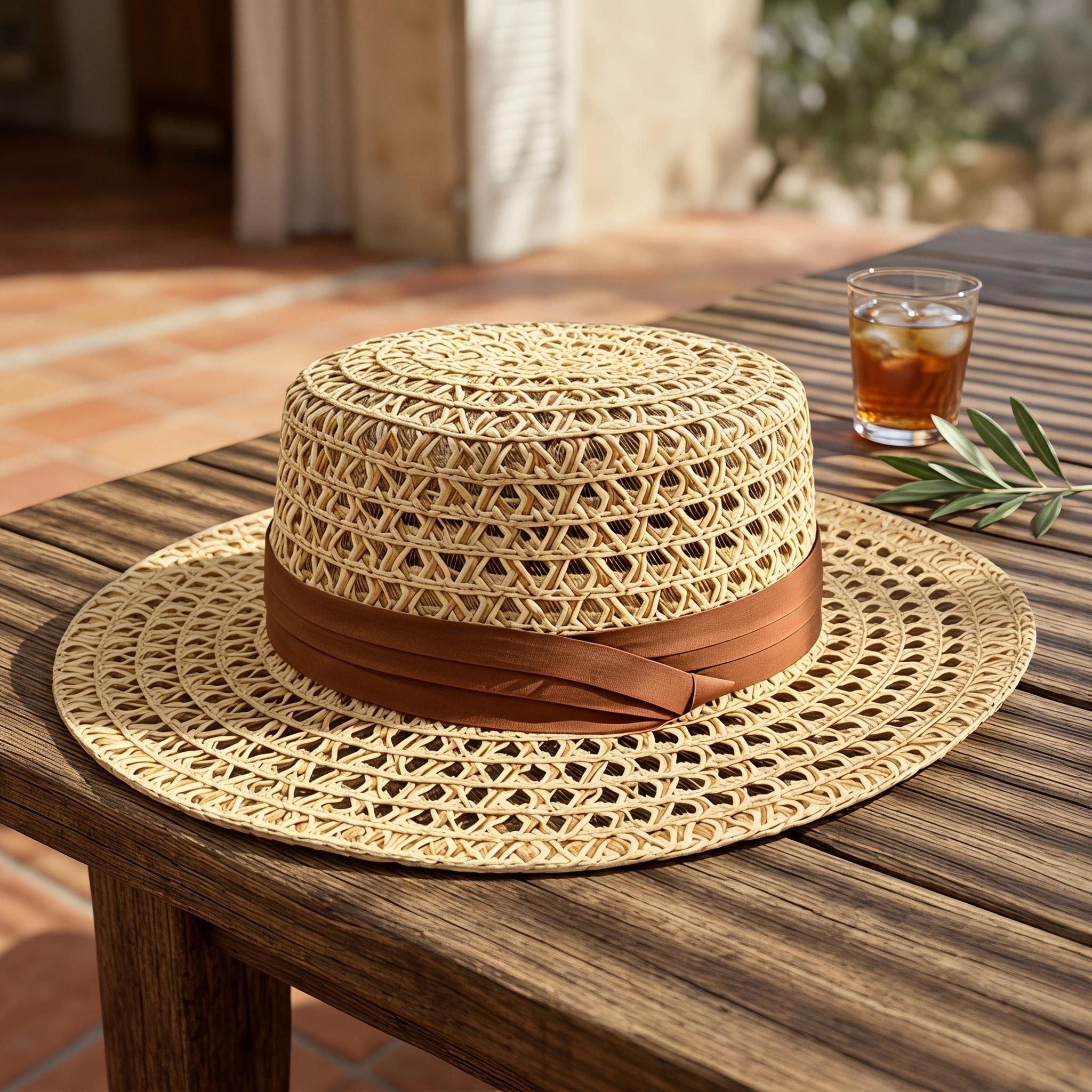 Sombrero de paja estilo canotier francés para mujer.