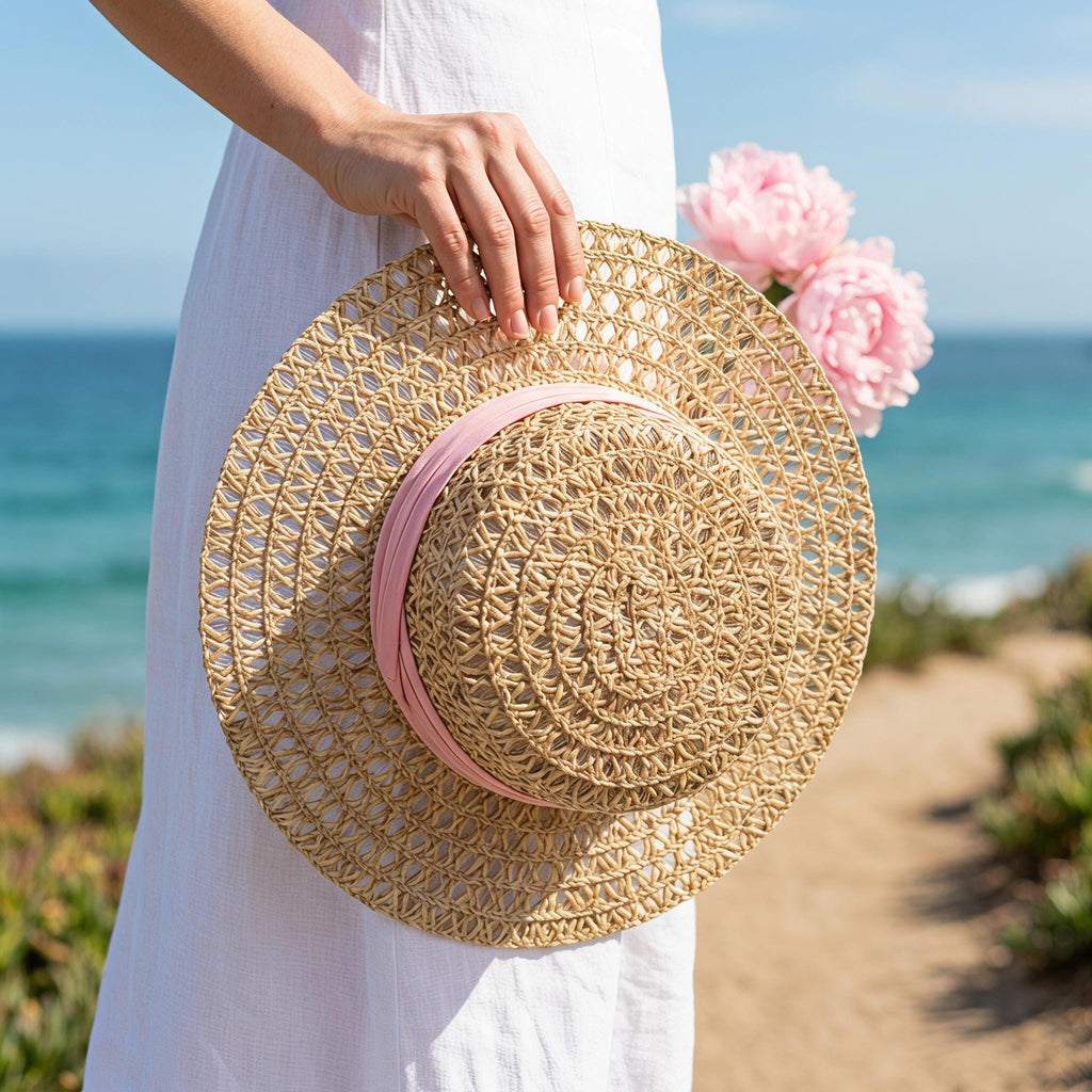 Sombrero de paja estilo canotier francés para mujer.