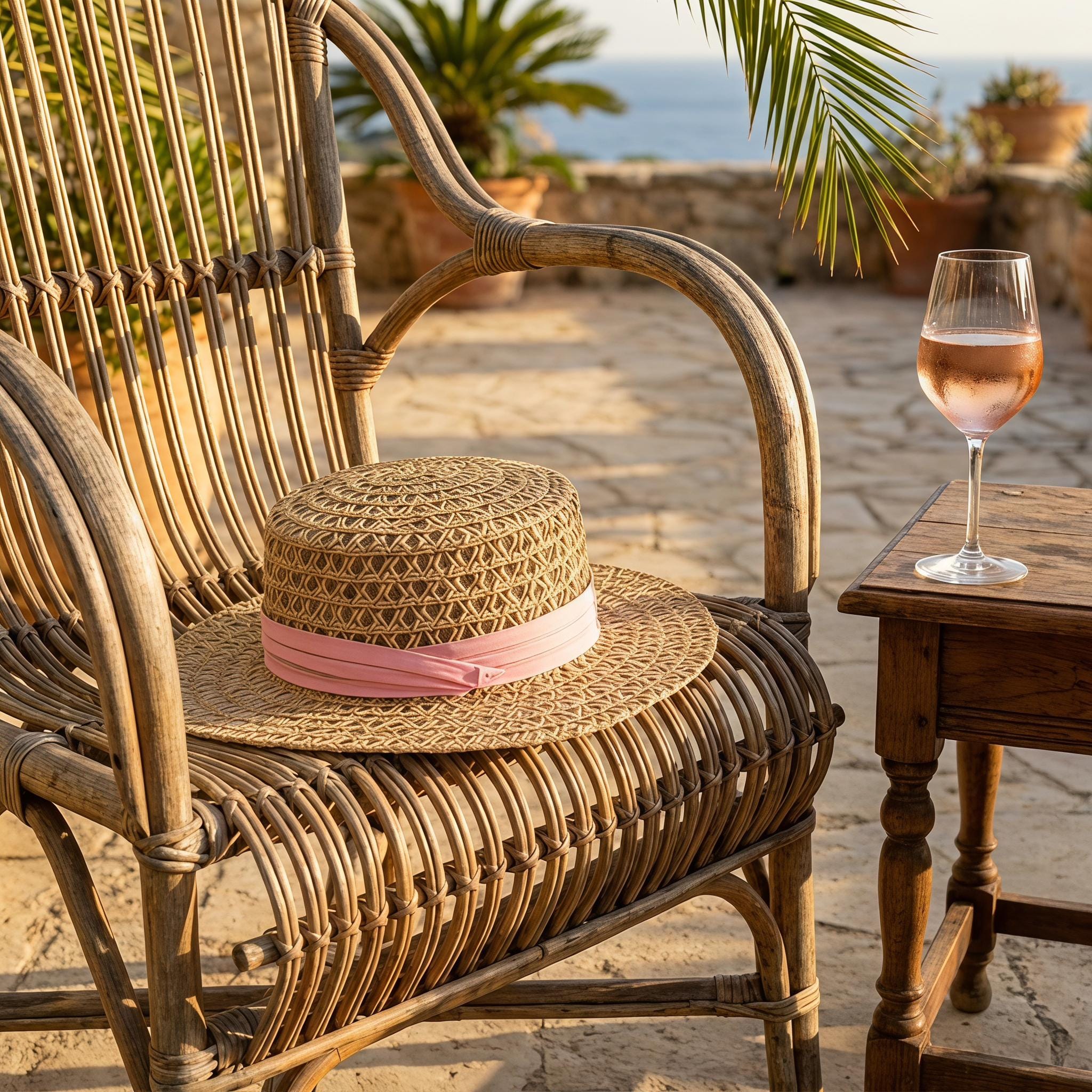 Sombrero de paja estilo canotier francés para mujer.