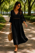 Vestido midi bohemio de lino con escote en V.