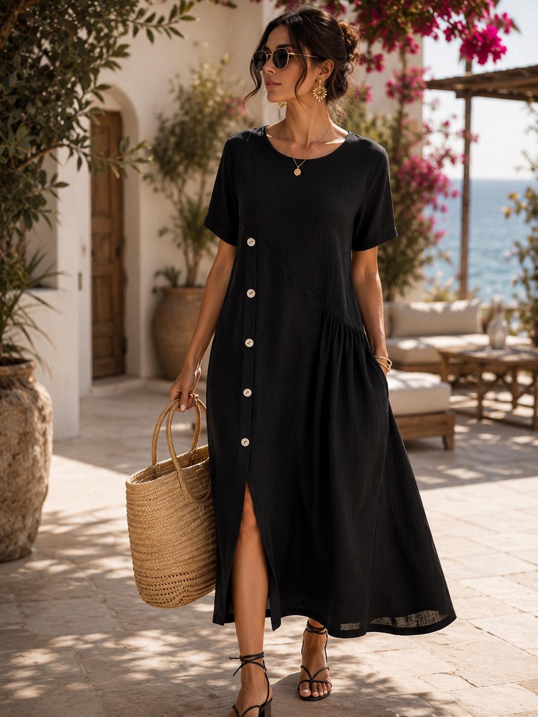 Vestido midi y casual de algodón
