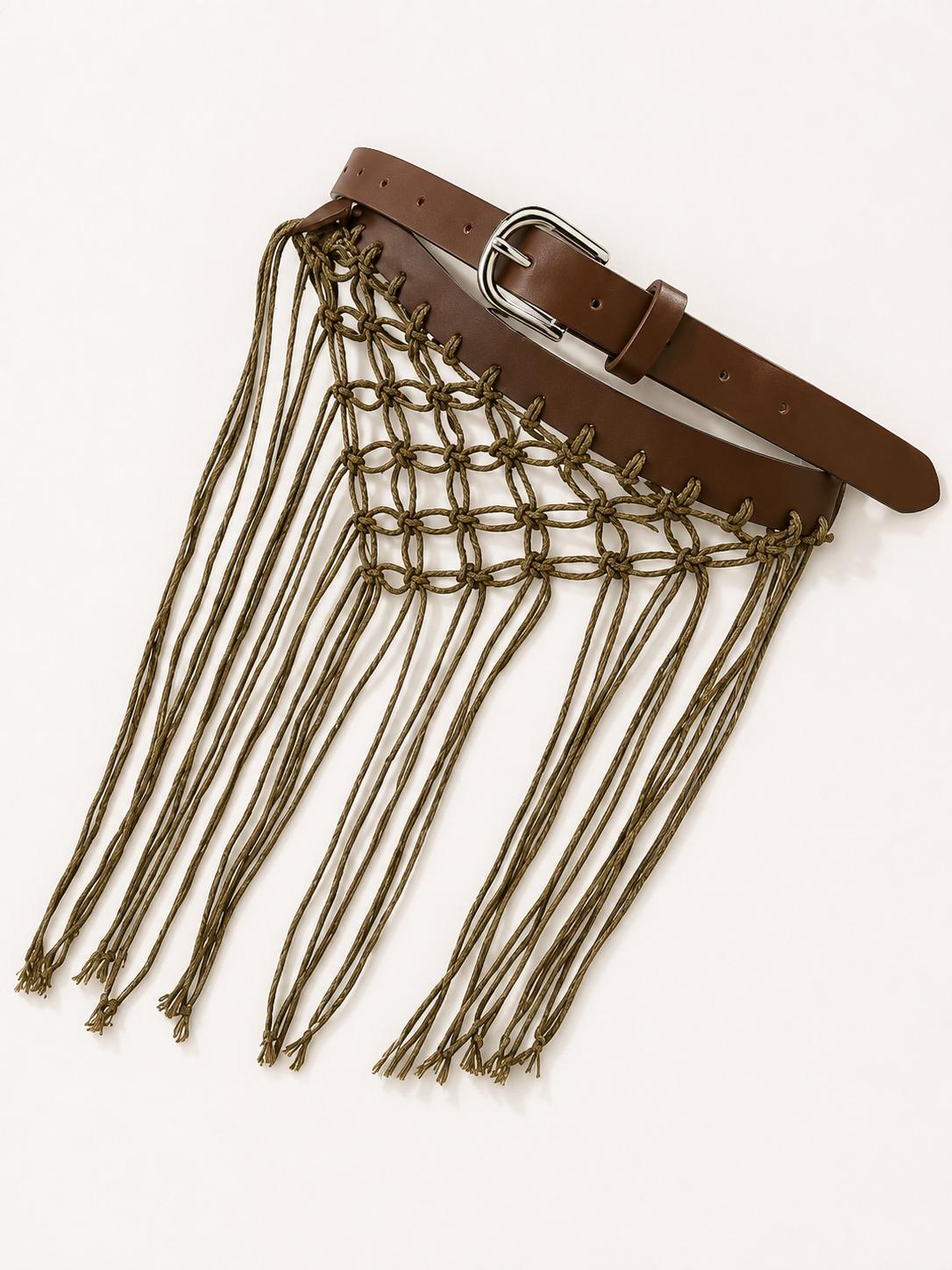 Cinturón de macramé con borlas para mujer