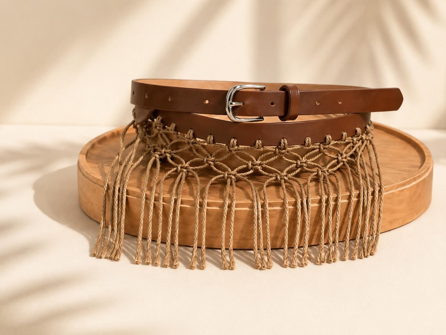Cinturón de macramé con borlas para mujer