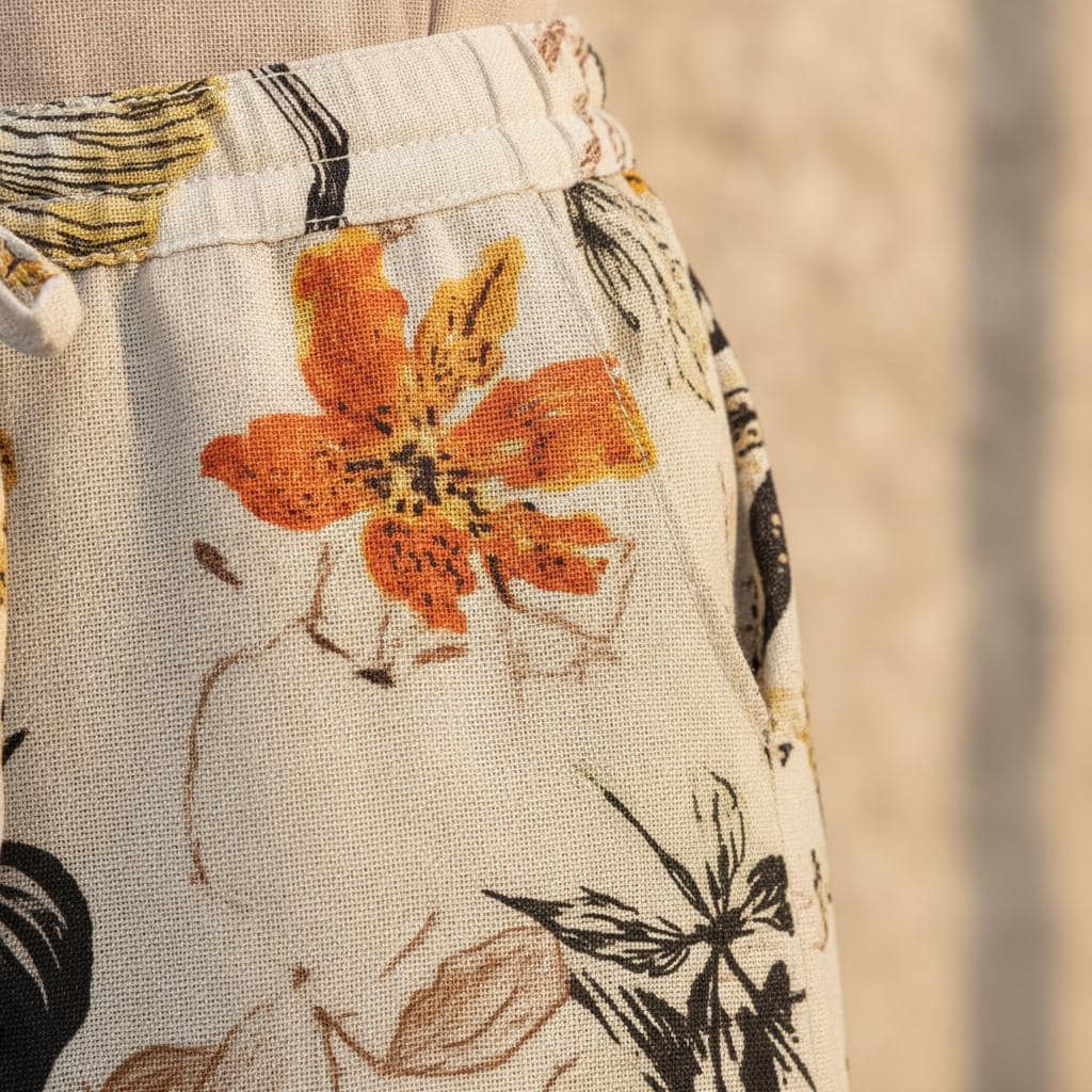 Pantalones anchos con estampado floral con tejido ligero