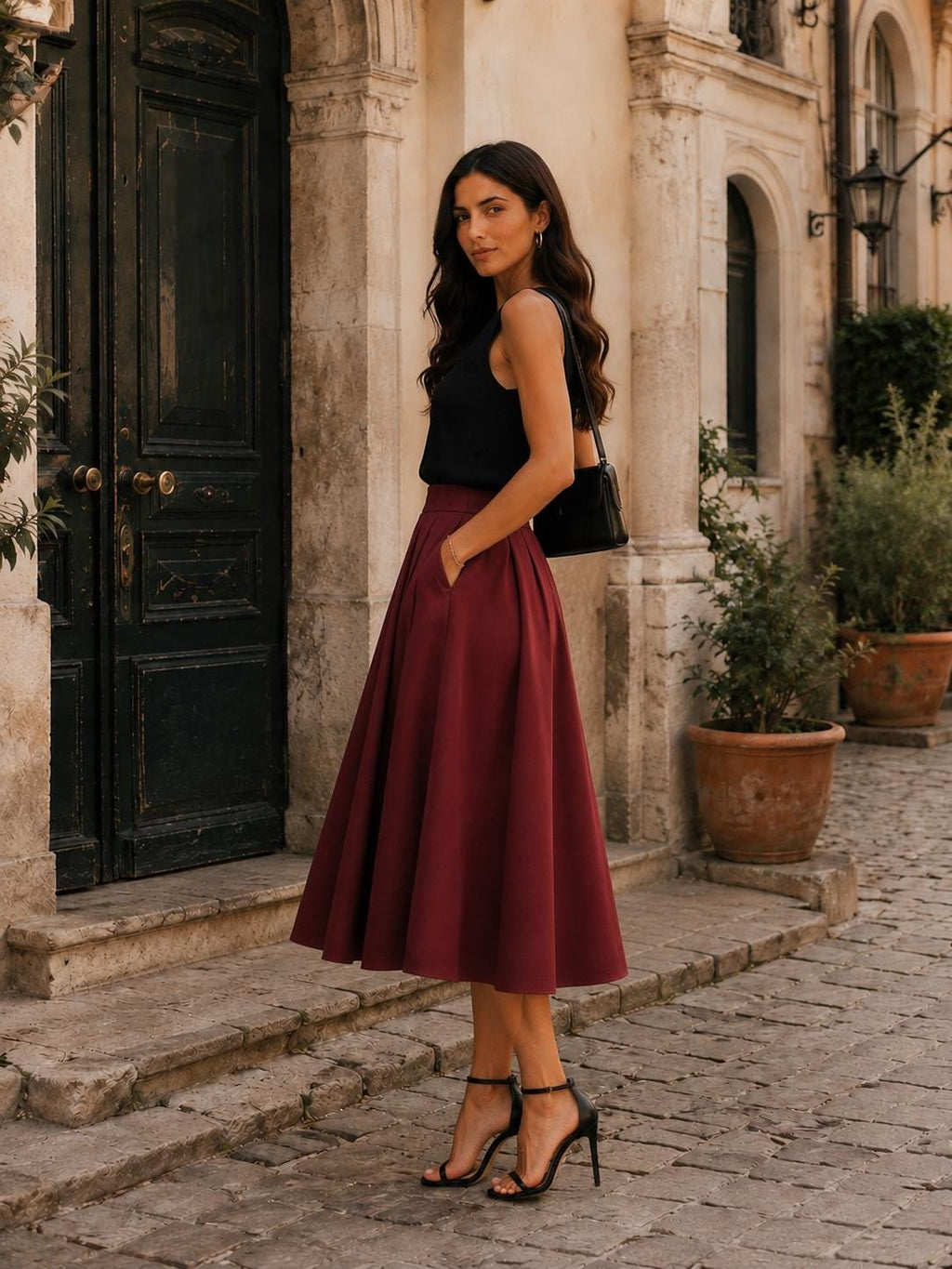 Falda elegante de estilo bohemio acampanada