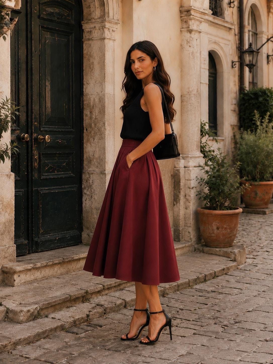 Falda elegante de estilo bohemio acampanada