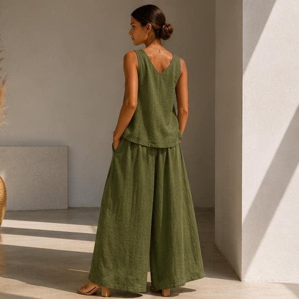 Conjunto de dos piezas chaleco sin mangas y pantalón de pierna ancha