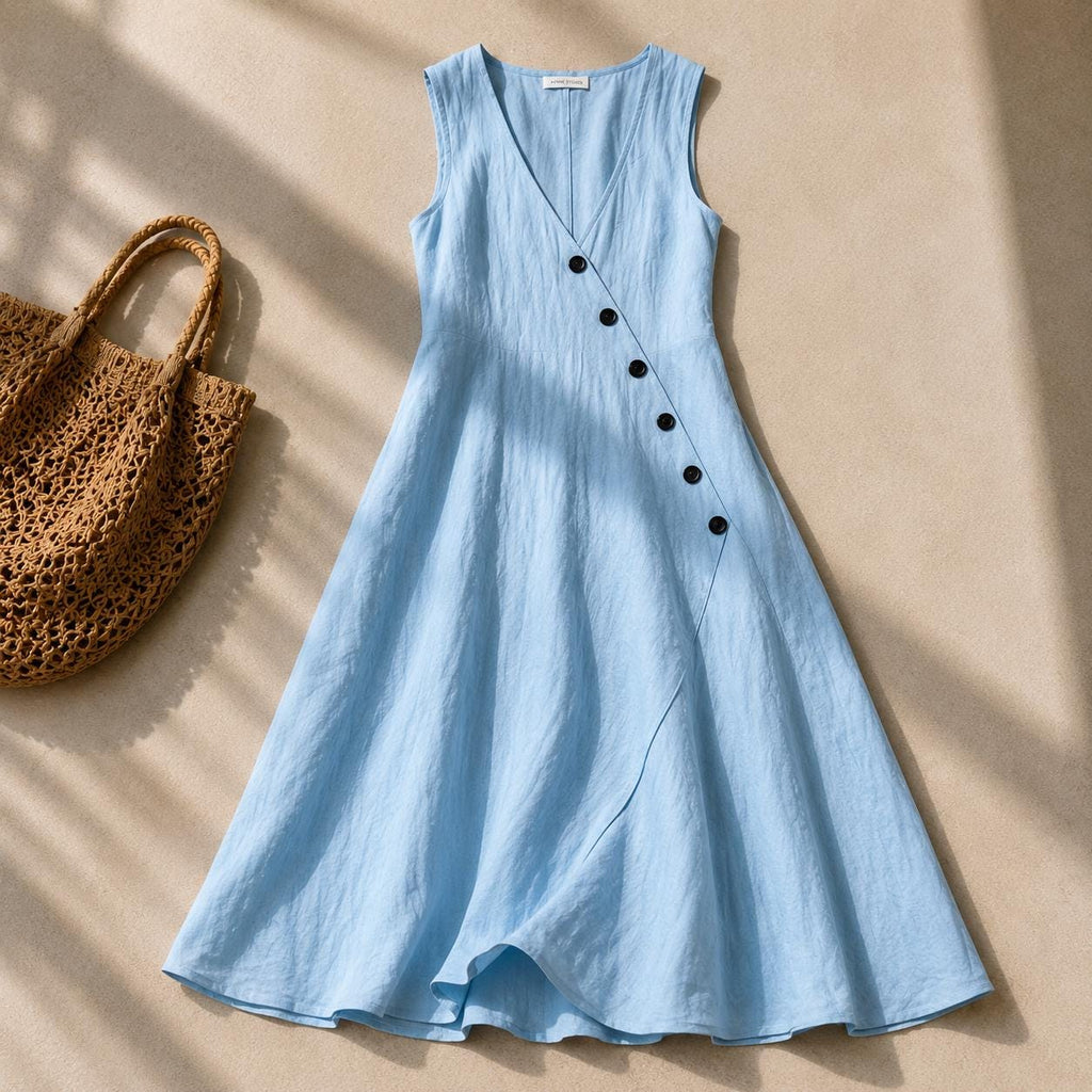 Vestido largo de lino y algodón para mujer