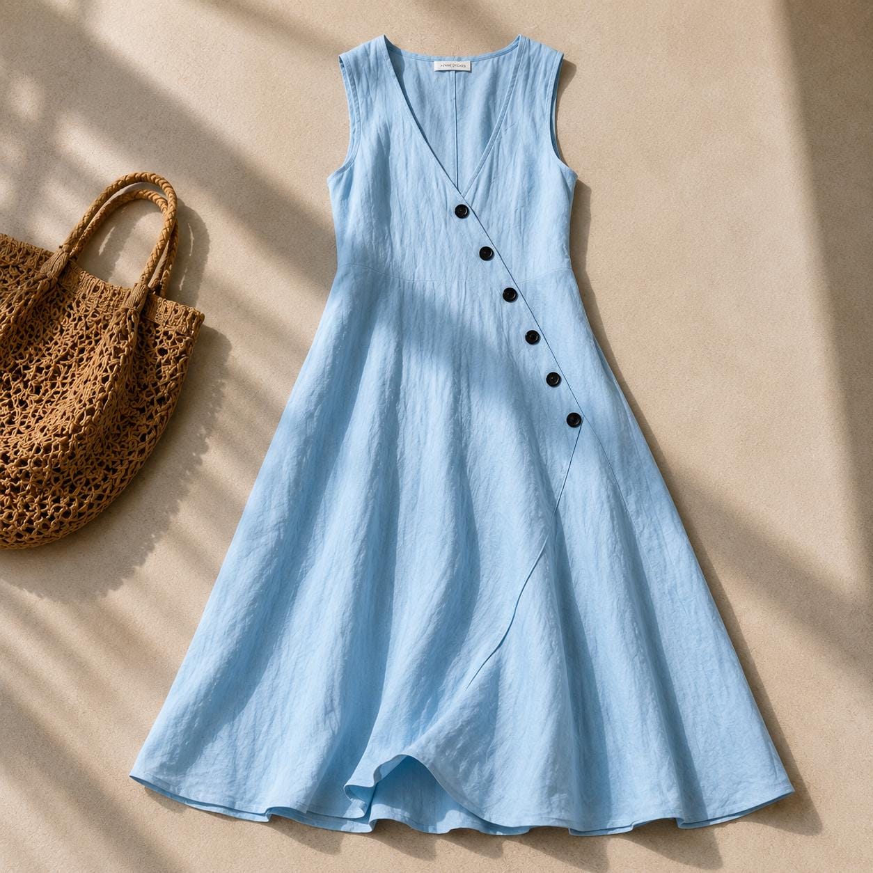 Vestido largo de lino y algodón para mujer