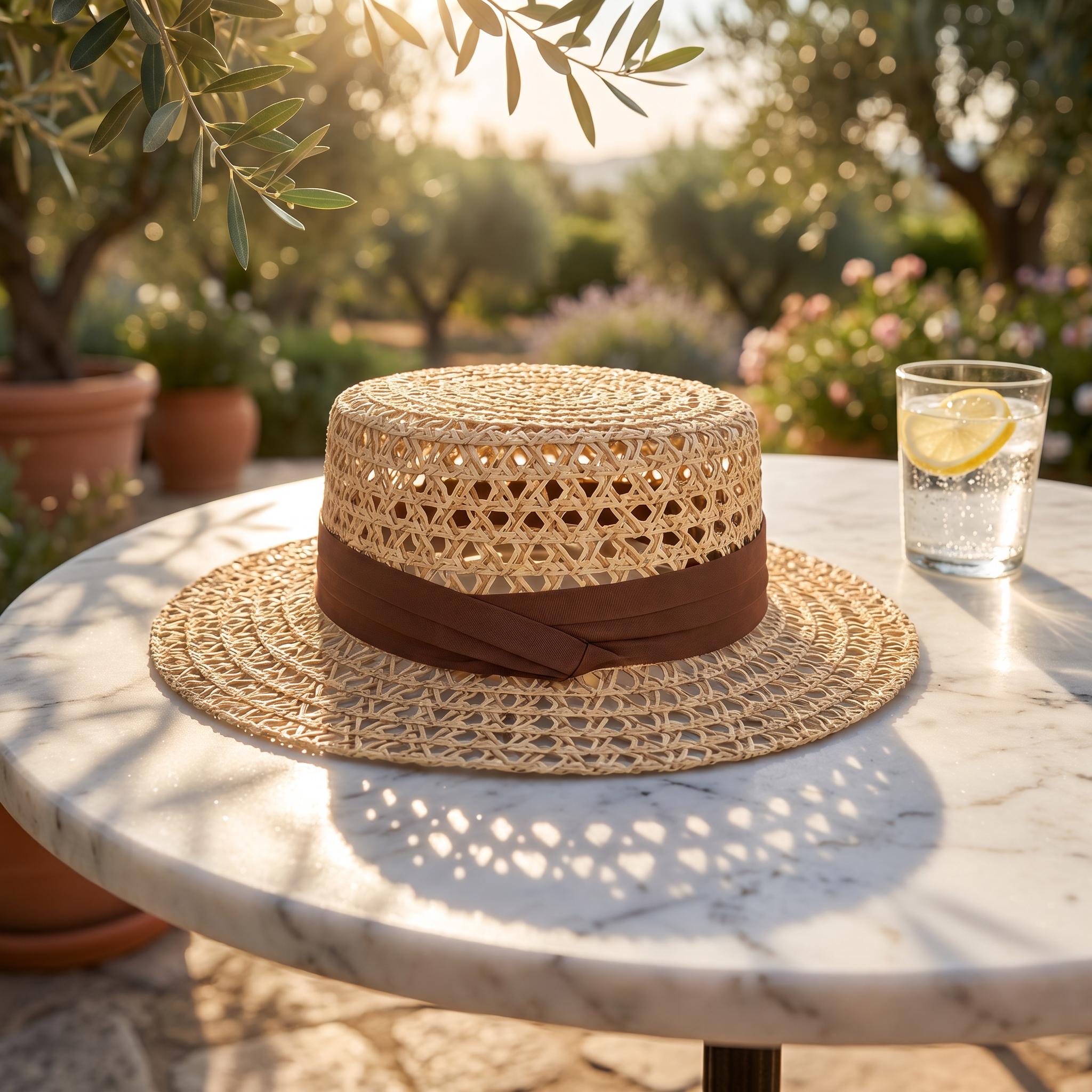 Sombrero de paja estilo canotier francés para mujer.