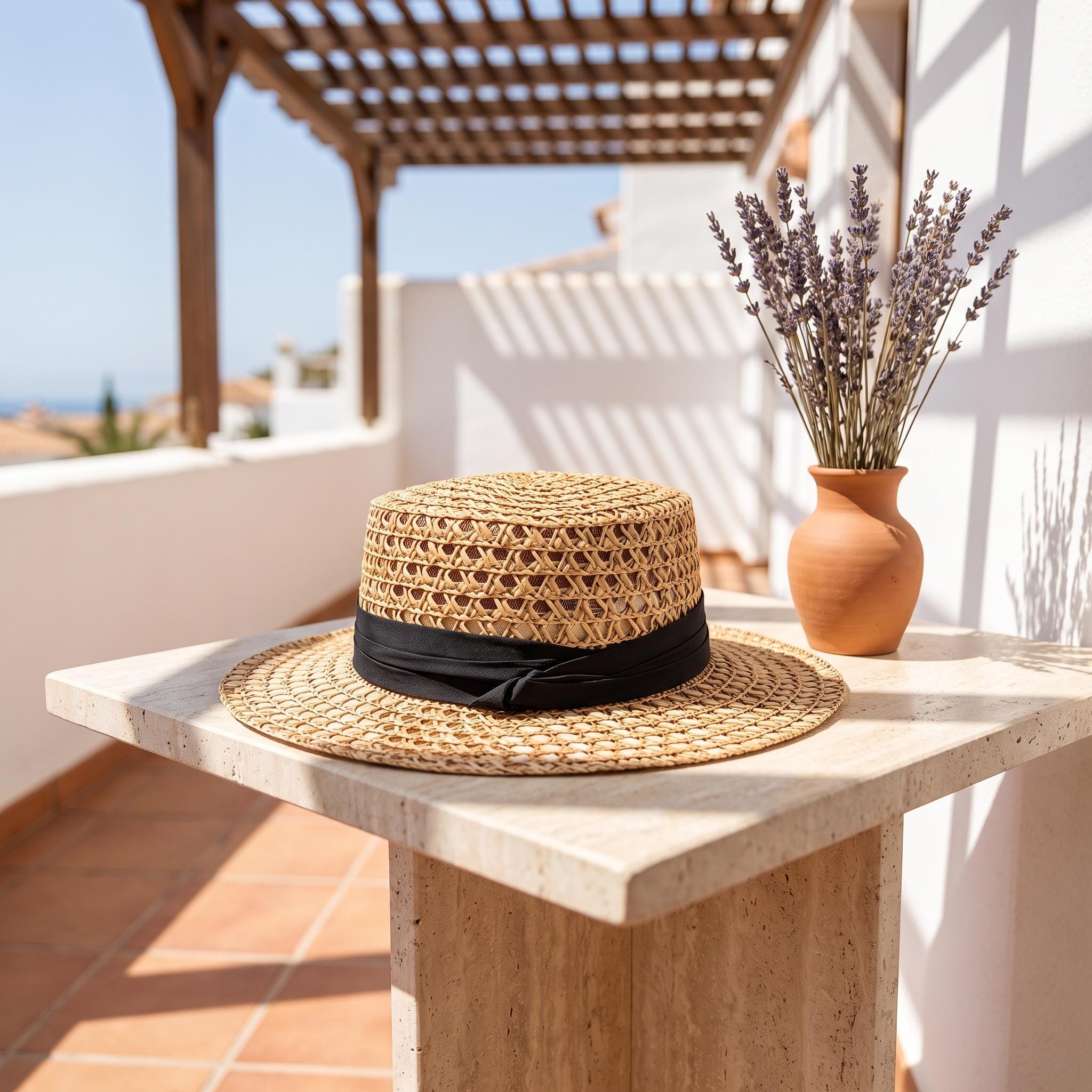 Sombrero de paja estilo canotier francés para mujer.