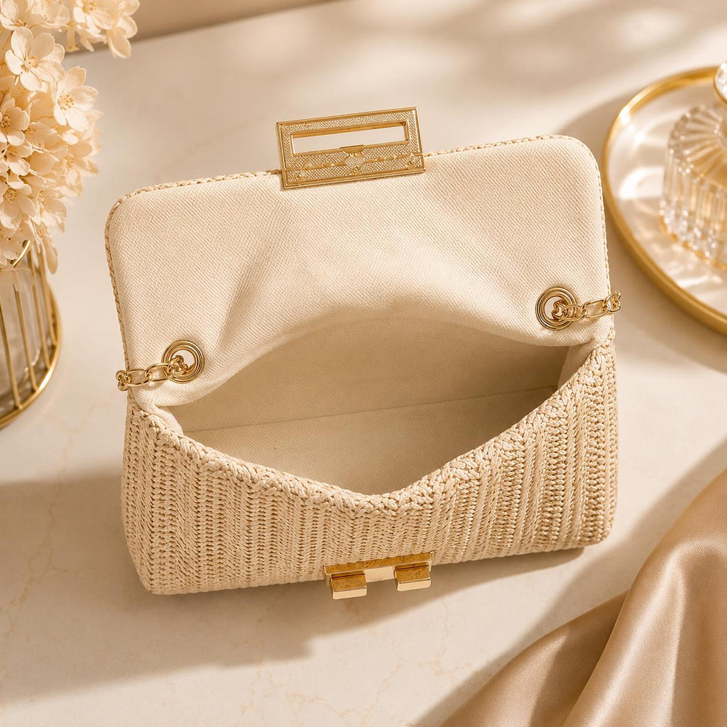 Bolso de hombro tejido cruzado estilo Boho con cadena.