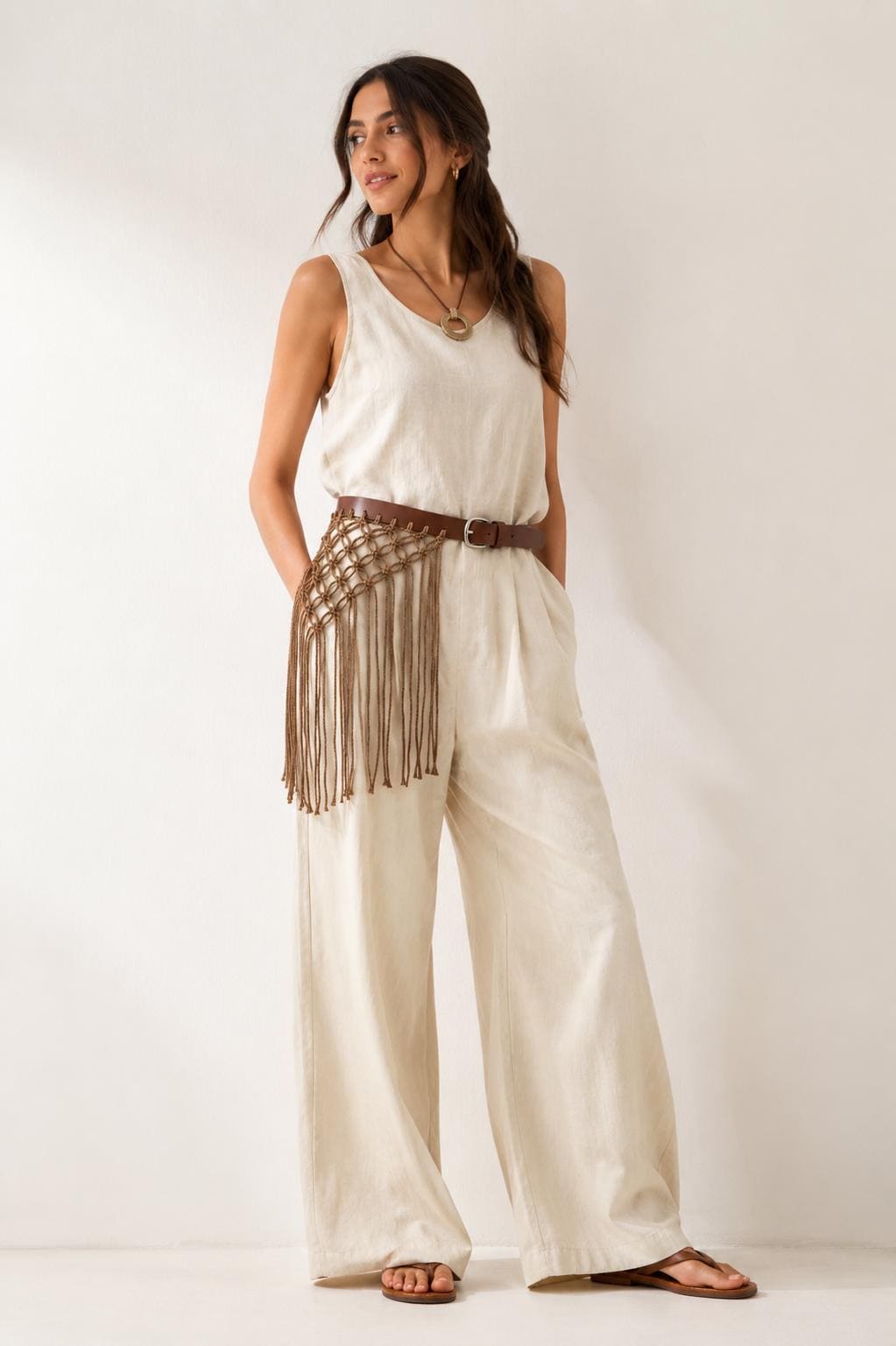 Cinturón de macramé con borlas para mujer