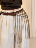 Cinturón de macramé con borlas para mujer