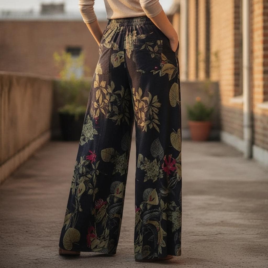 Pantalones anchos con estampado floral con tejido ligero