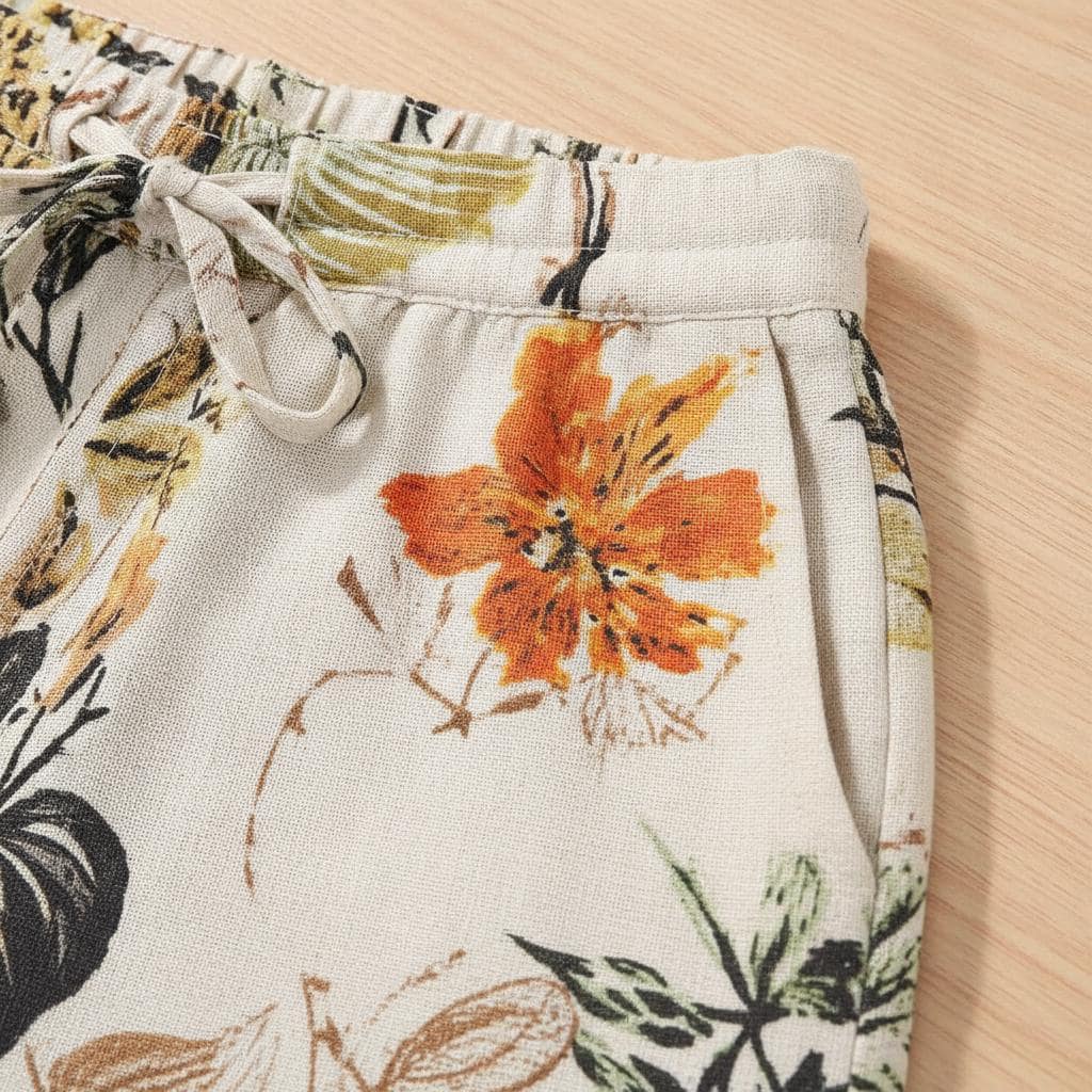 Pantalones anchos con estampado floral con tejido ligero