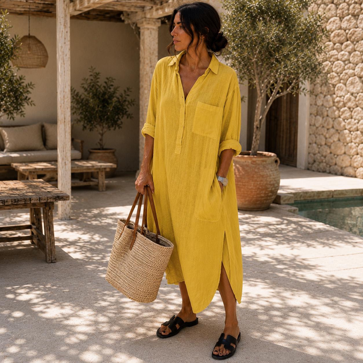 Vestido largo de lino para mujer